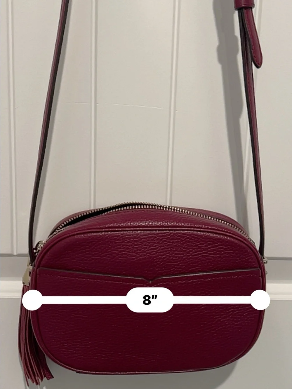 kate spade Wine Pebbled Leather Crossbody Bag with Tassel - Picture 10 of 11